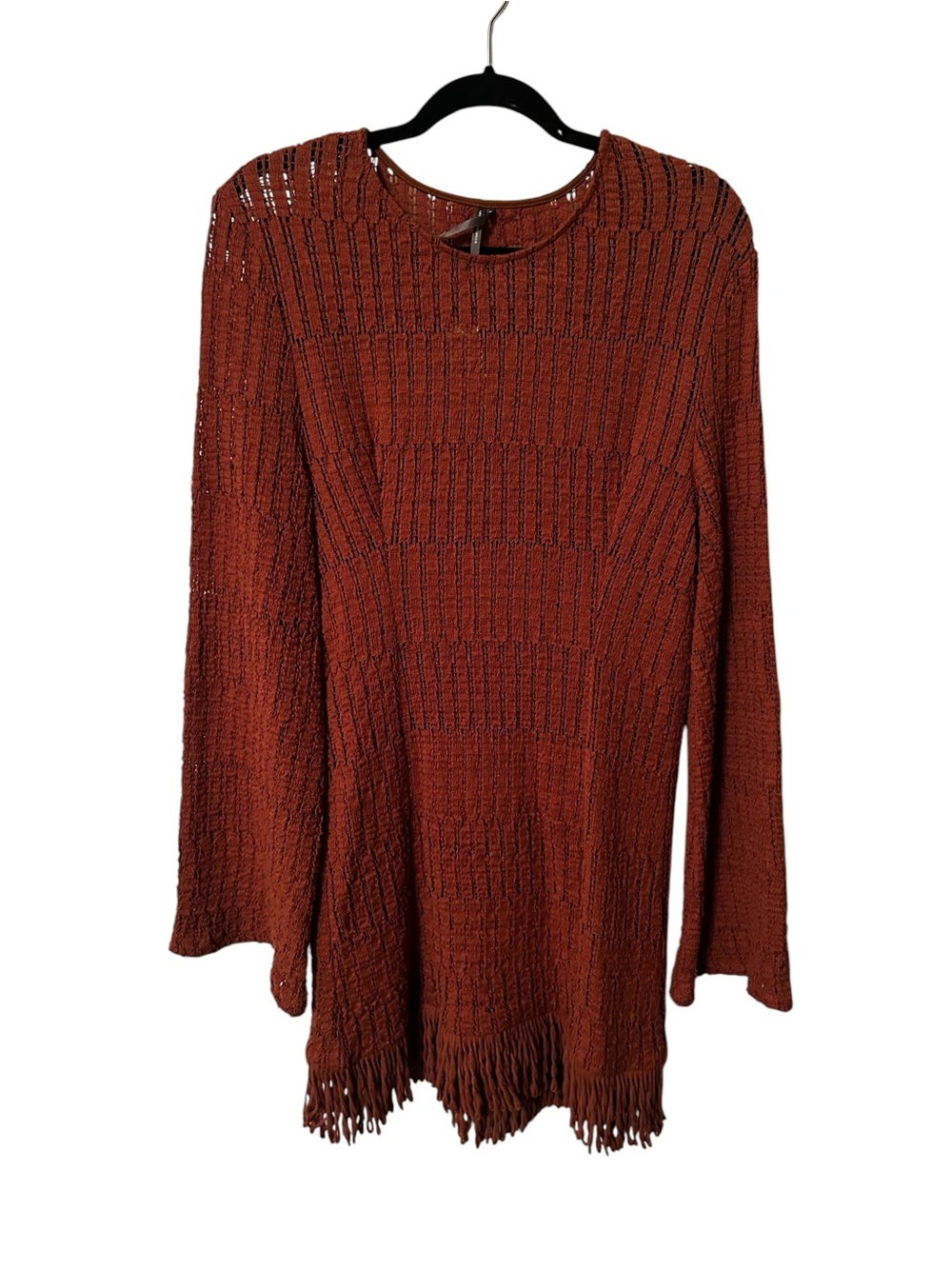 NWT By Anthropologie Cocoa Orange Brown Long-Sleeve Knit Mini Dress Womens Large - Picture 2 of 7